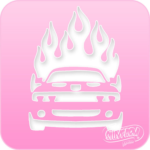 Flaming Race Car Pink Power Stencil